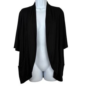 Zenergy Chicos Sz 1 US 8 Black Open Front Cardigan Pockets Short Sleeve Cozy